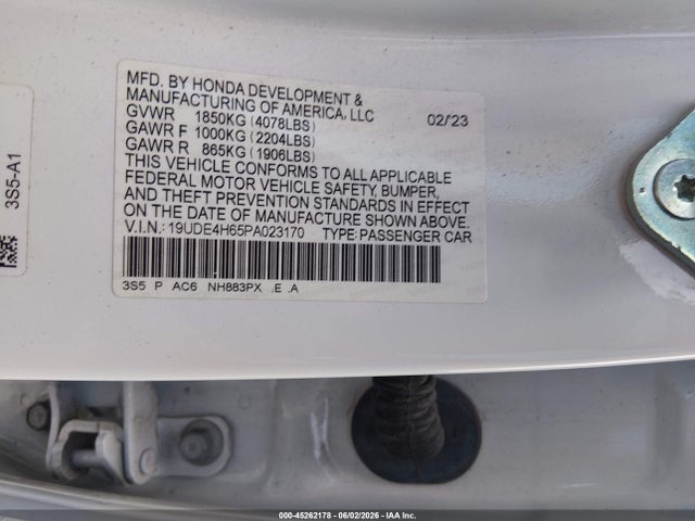 45262178 :رقم المزاد ، 19UDE4H65PA023170 vin ، 2023 Acura Integra A-spec Technology مزاد بيع