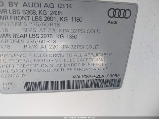 Aukcja sprzedaży 2014 Audi Q5 2.0t Premium, vin: WA1CFAFP2EA103955, numer aukcji: 45262190