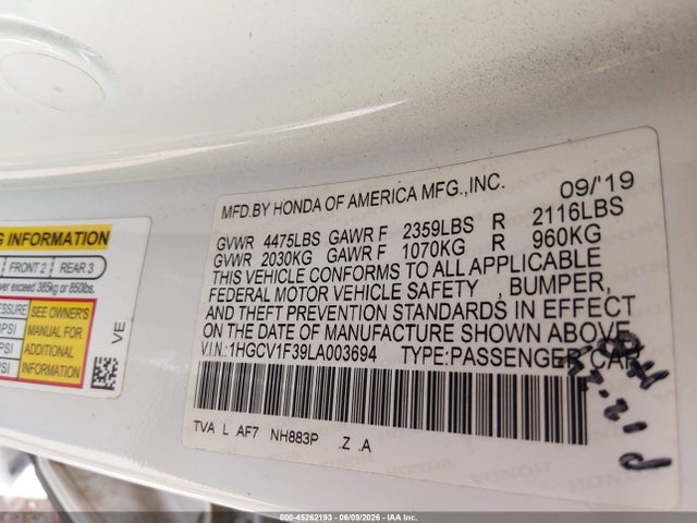 1HGCV1F39LA003694 Honda Accord Sport