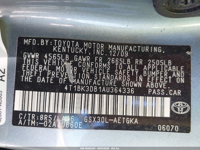 Продажа на аукционе авто 2010 Toyota Avalon Xls, vin: 4T1BK3DB1AU364336, номер лота: 45262204
