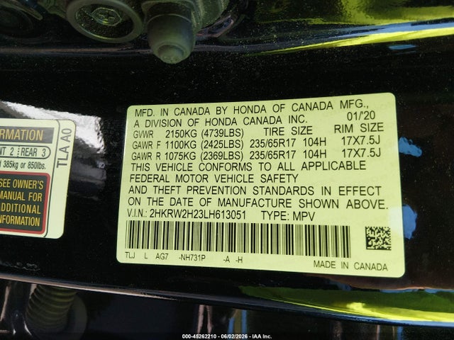 Продажа на аукционе авто 2020 Honda Cr-v Awd Lx, vin: 2HKRW2H23LH613051, номер лота: 45262210