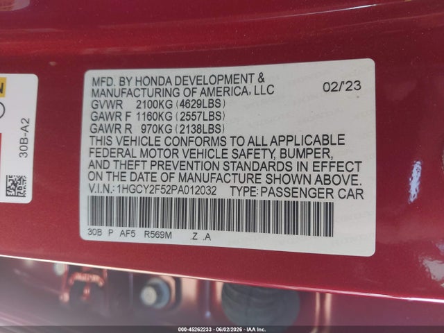 1HGCY2F52PA012032 Honda Accord Hybrid Sport