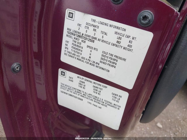 Продажа на аукционе авто 1996 Pontiac Grand Am Gt, vin: 1G2NW12M5TC812508, номер лота: 45262238