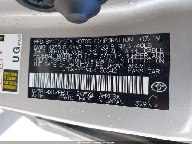 Aukcja sprzedaży 2020 Toyota Prius Prime Le, vin: JTDKARFP4L3128842, numer aukcji: 45262242