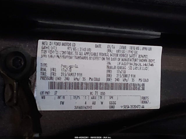 2016 Ford Focus Se მანქანა იყიდება აუქციონზე, vin: 1FADP3K28GL340346, აუქციონის ნომერი: 45262261