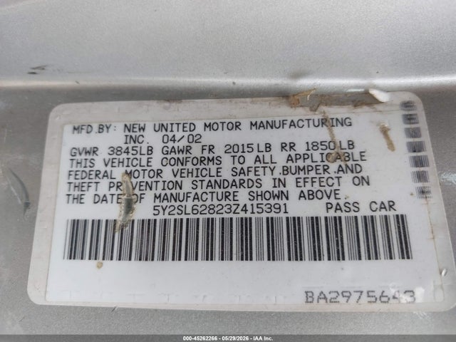Продаж на аукціоні авто 2003 Pontiac Vibe, vin: 5Y2SL62823Z415391, номер лоту: 45262266