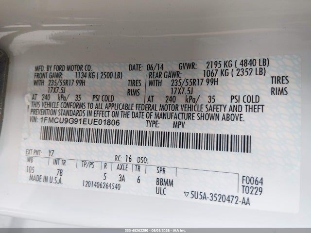 Ford ESCAPE SE 2014 1FMCU9G91EUE01806 Image 9