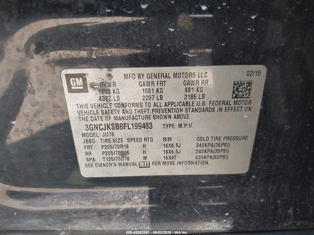 Продаж на аукціоні авто 2015 Chevrolet Trax 1ls, vin: 3GNCJKSB8FL199483, номер лоту: 45262291