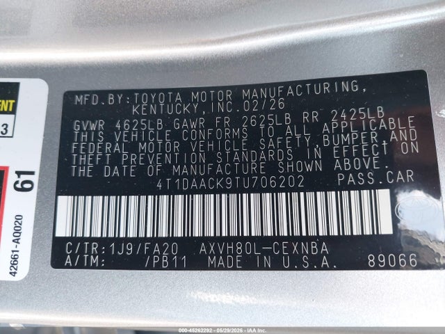 4T1DAACK9TU706202 Toyota CAMRY LE
