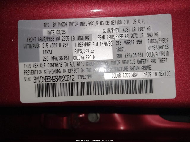 2025 Mazda Cx-30 2.5 S Select Sport მანქანა იყიდება აუქციონზე, vin: 3MVDMBBM9SM820612, აუქციონის ნომერი: 45262297