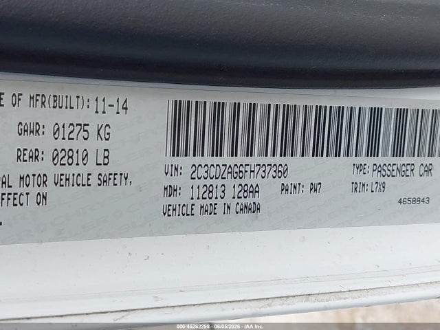 45262298 :رقم المزاد ، 2C3CDZAG6FH737360 vin ، 2015 Dodge Challenger Sxt مزاد بيع