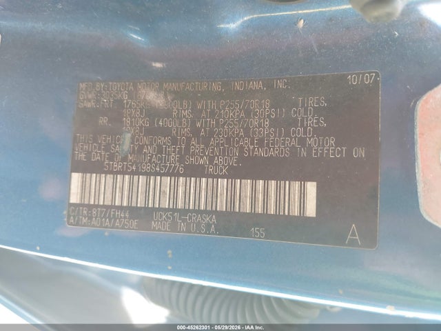 Продаж на аукціоні авто 2008 Toyota Tundra Base 4.7l V8, vin: 5TBRT54198S457776, номер лоту: 45262301