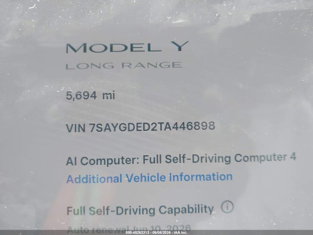 Aukcja sprzedaży 2026 Tesla Model Y Premium Rear-wheel Drive/rear-wheel Drive, vin: 7SAYGDED2TA446898, numer aukcji: 45262313