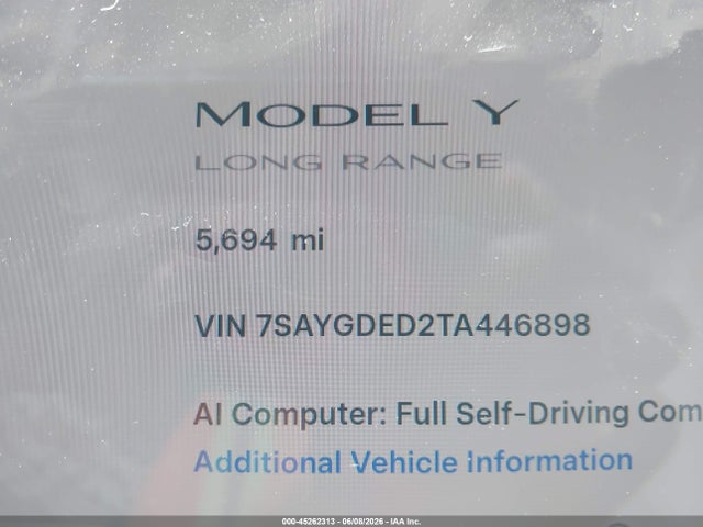 Aukcja sprzedaży 2026 Tesla Model Y Premium Rear-wheel Drive/rear-wheel Drive, vin: 7SAYGDED2TA446898, numer aukcji: 45262313