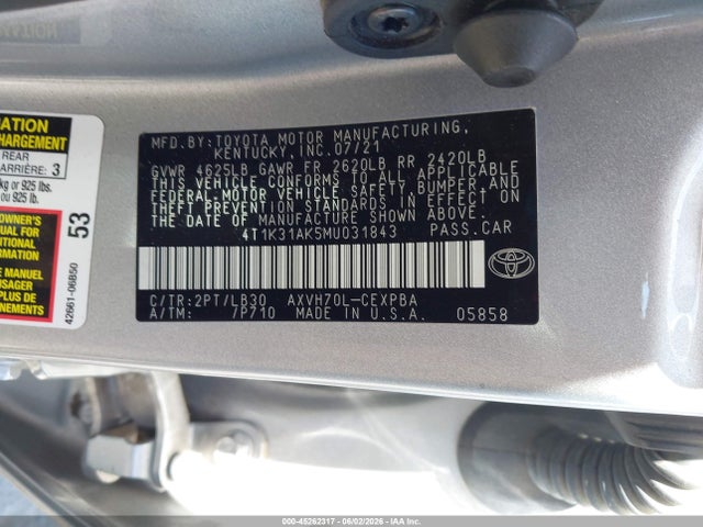 4T1K31AK5MU031843 Toyota Camry Xse Hybrid