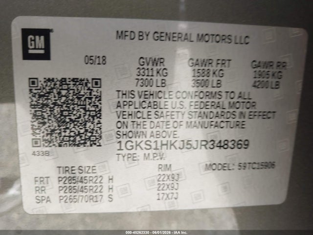 Aukcja sprzedaży 2018 Gmc Yukon Xl Denali, vin: 1GKS1HKJ5JR348369, numer aukcji: 45262330
