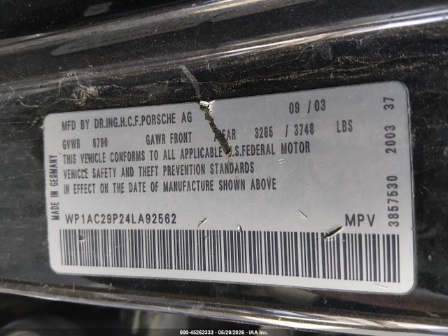 Продаж на аукціоні авто 2004 Porsche Cayenne Turbo, vin: WP1AC29P24LA92562, номер лоту: 45262333