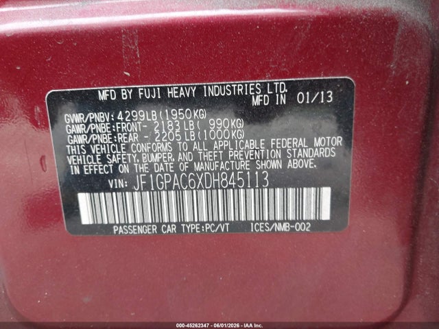2013 Subaru Impreza 2.0i Premium მანქანა იყიდება აუქციონზე, vin: JF1GPAC6XDH845113, აუქციონის ნომერი: 45262347