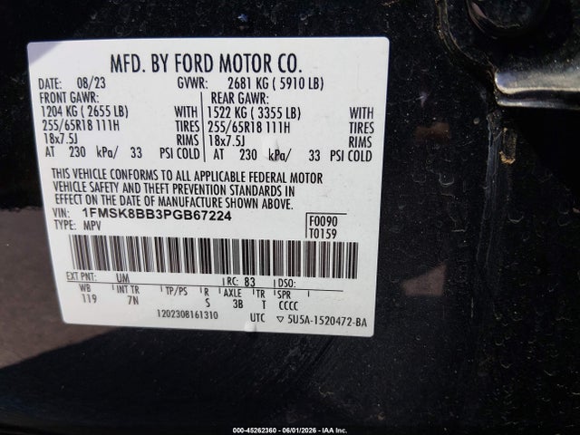 Ford Explorer 2023 1FMSK8BB3PGB67224 Image 9