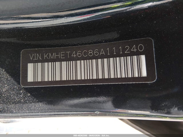 2006 Hyundai Sonata Gl მანქანა იყიდება აუქციონზე, vin: KMHET46C86A111240, აუქციონის ნომერი: 45262385