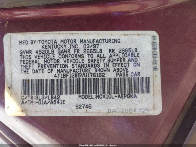 45262420 :رقم المزاد ، 4T1BF12B5VU176162 vin ، 1997 Toyota Avalon Xls مزاد بيع