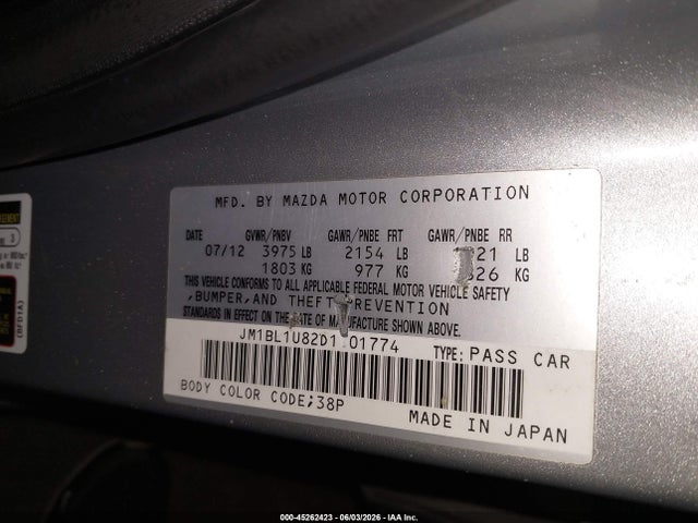 Aukcja sprzedaży 2013 Mazda Mazda3 I Sport, vin: JM1BL1U82D1701774, numer aukcji: 45262423