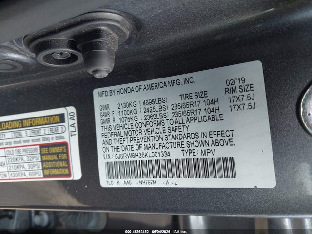Honda CR-V LX 2019 5J6RW6H36KL001334 Image 9