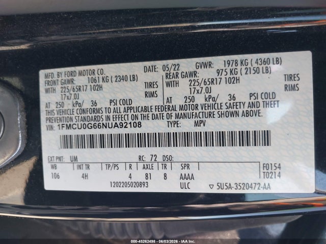 Ford ESCAPE SE 2022 1FMCU0G66NUA92108 Image 9