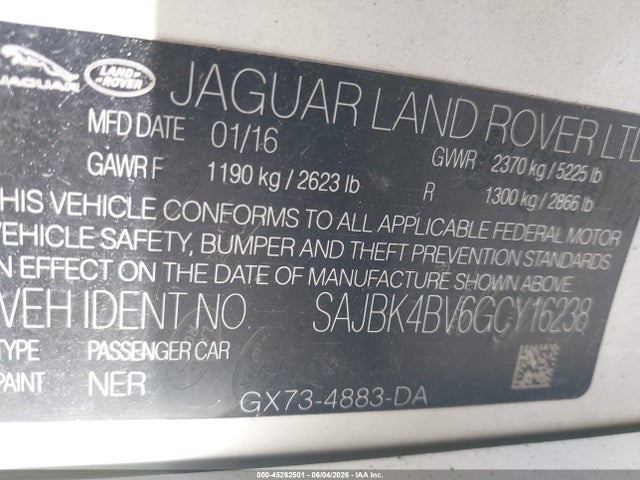 SAJBK4BV6GCY16238 Jaguar Xf 35t Prestige