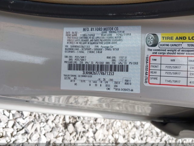 Aukcja sprzedaży 2007 Lincoln Mkz, vin: 3LNHM26T77R671353, numer aukcji: 45262524