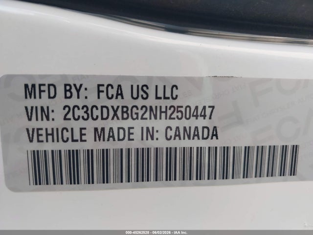 2C3CDXBG2NH250447 Dodge Charger Sxt Rwd