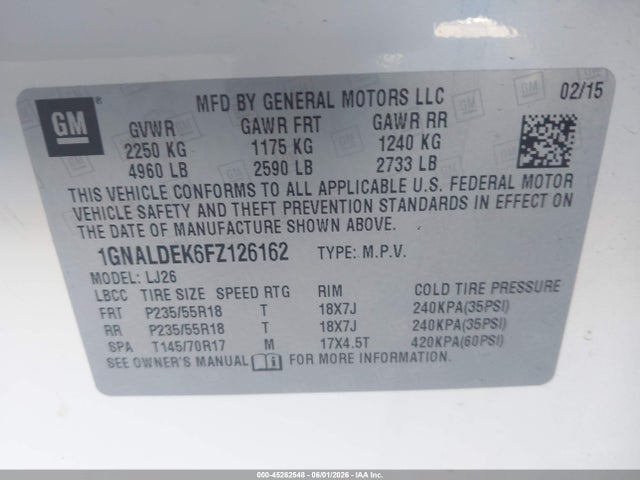 1GNALDEK6FZ126162 Chevrolet Equinox Ltz