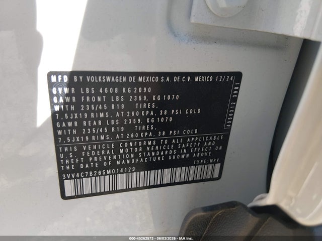 2025 Volkswagen Taos 1.5t Sel მანქანა იყიდება აუქციონზე, vin: 3VV4C7B26SM014129, აუქციონის ნომერი: 45262573