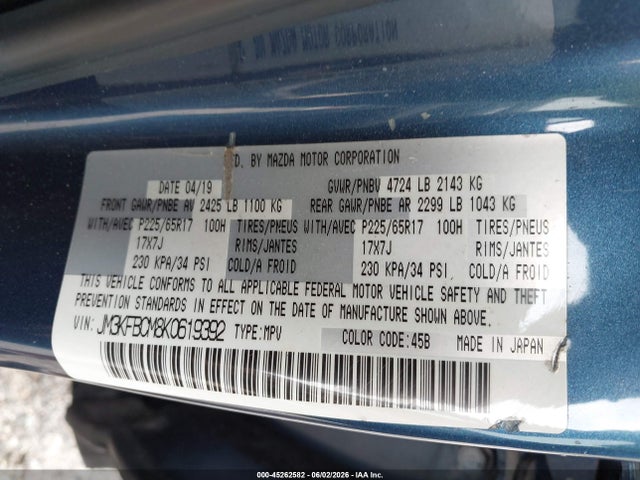Aukcja sprzedaży 2019 Mazda Cx-5 Touring, vin: JM3KFBCM8K0619392, numer aukcji: 45262582