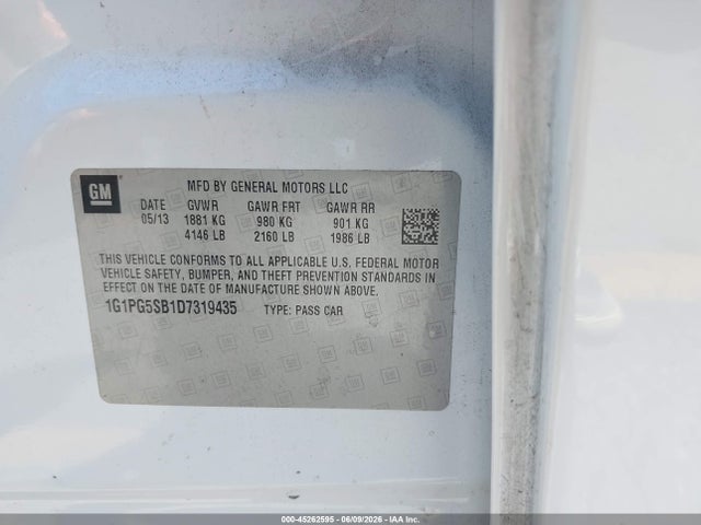 45262595 :رقم المزاد ، 1G1PG5SB1D7319435 vin ، 2013 Chevrolet Cruze Ltz مزاد بيع