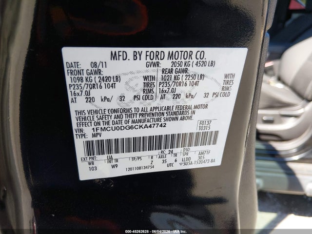 Продаж на аукціоні авто 2012 Ford Escape Xlt, vin: 1FMCU0DG6CKA47742, номер лоту: 45262628