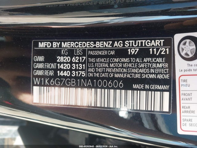 2022 Mercedes-benz S 580 4matic მანქანა იყიდება აუქციონზე, vin: W1K6G7GB1NA100606, აუქციონის ნომერი: 45262645