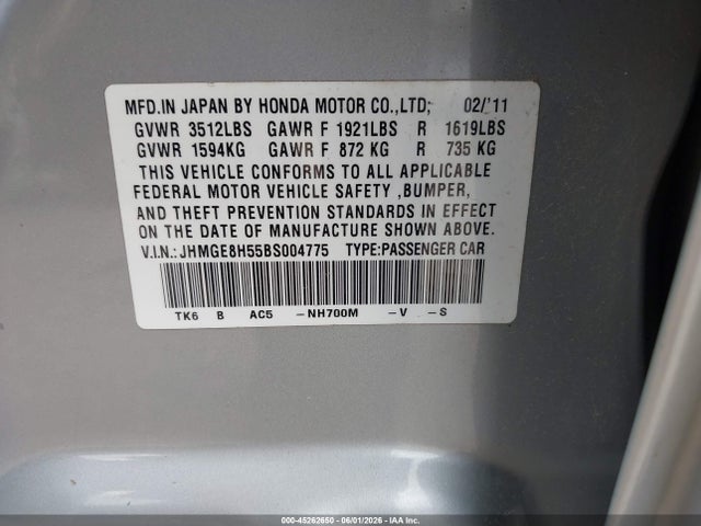 Aukcja sprzedaży 2011 Honda Fit Sport, vin: JHMGE8H55BS004775, numer aukcji: 45262650