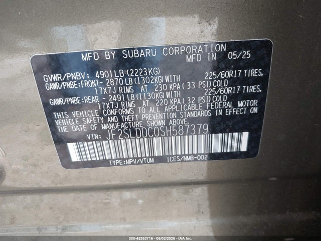 Aukcja sprzedaży 2025 Subaru Forester Premium, vin: JF2SLDDC0SH587379, numer aukcji: 45262716