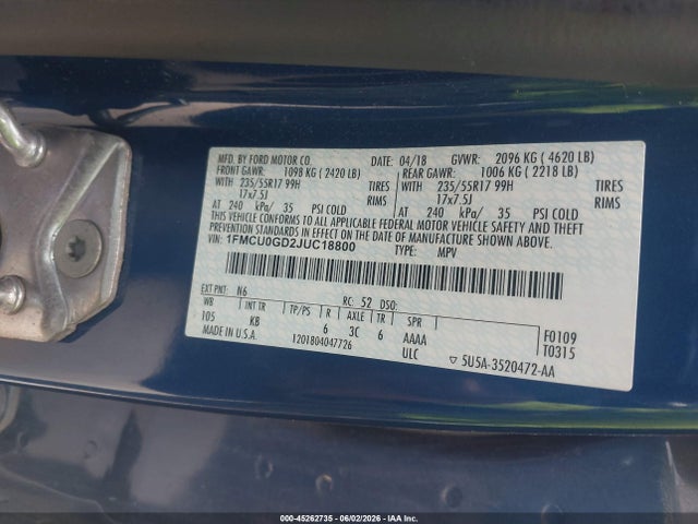 Ford ESCAPE SE 2018 1FMCU0GD2JUC18800 Image 9