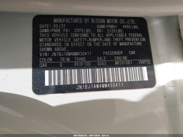 JN1BJ1AW4MW430411 Nissan Rogue Sport S Awd Xtronic Cvt