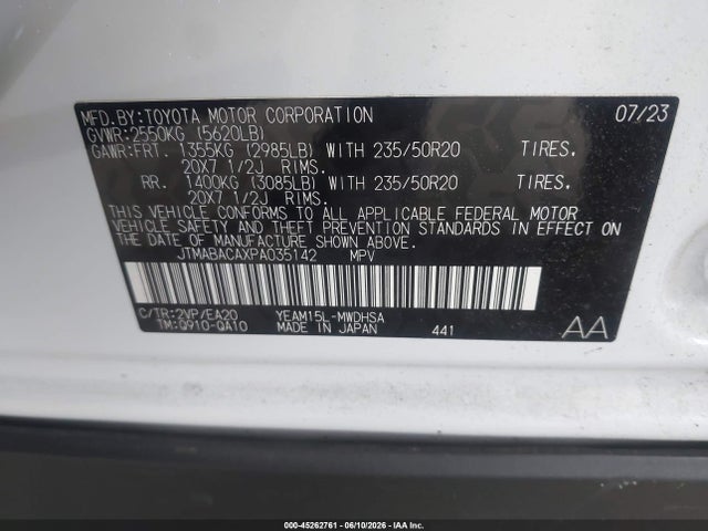 Продажа на аукционе авто 2023 Toyota Bz4x Limited, vin: JTMABACAXPA035142, номер лота: 45262761