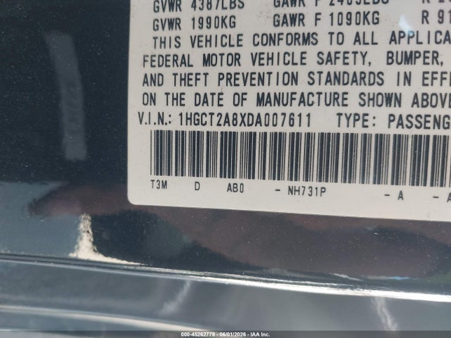 Продаж на аукціоні авто 2013 Honda Accord Ex-l V-6, vin: 1HGCT2A8XDA007611, номер лоту: 45262779