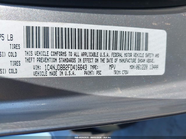 45262825 :رقم المزاد ، 1C4NJDBB2FD416643 vin ، 2015 Jeep Compass Sport مزاد بيع