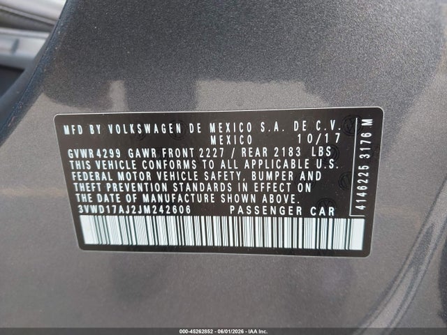 Продаж на аукціоні авто 2018 Volkswagen Jetta 1.8t Se Sport, vin: 3VWD17AJ2JM242606, номер лоту: 45262852