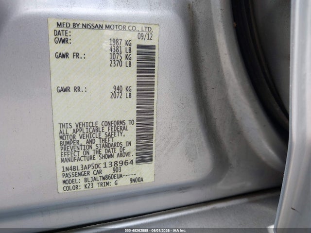 Продажа на аукционе авто 2013 Nissan Altima 3.5 Sv, vin: 1N4BL3AP5DC138964, номер лота: 45262858