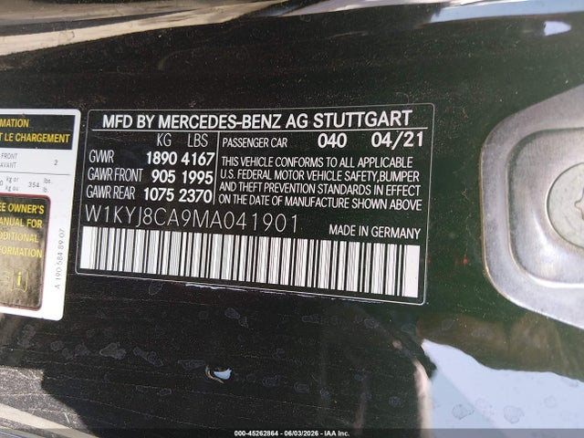 Aukcja sprzedaży 2021 Mercedes-benz Amg Gt Coupe, vin: W1KYJ8CA9MA041901, numer aukcji: 45262864