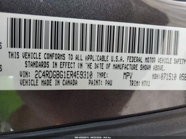 Продажа на аукционе авто 2014 Dodge Grand Caravan Se 30th Anniversary, vin: 2C4RDGBG1ER459310, номер лота: 45262874