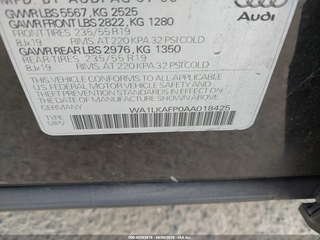 Aukcja sprzedaży 2010 Audi Q5 3.2 Premium, vin: WA1LKAFP0AA018425, numer aukcji: 45262876