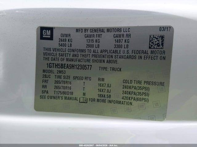 Продажа на аукционе авто 2017 Gmc Canyon, vin: 1GTH5BEA9H1230577, номер лота: 45262907